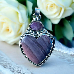 Hyacinth Jasper Heart and Sapphire Sterling Silver pendant.  $80