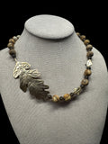 Picture Jasper Smoky Quartz golden Leaf Pendant set.      $60