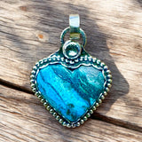 Chrysocolla Heart Sterling Silver Pendant    $60