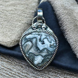 Zebra Calcite Sterling Silver pendant. $55