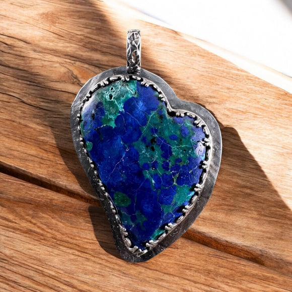 Azurite Malachite Chrysocolla Heart Sterling Silver pendant.     $85