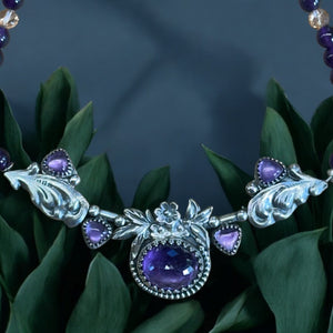 Amethyst Floral Bar Sterling Silver Pendant and matching necklace set        $85