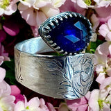 Sapphire Floral Sterling Silver Ring SIZED TO ORDER       $70