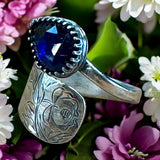 Sapphire Floral Sterling Silver Ring SIZED TO ORDER       $70
