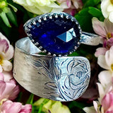 Sapphire Floral Sterling Silver Ring SIZED TO ORDER       $70