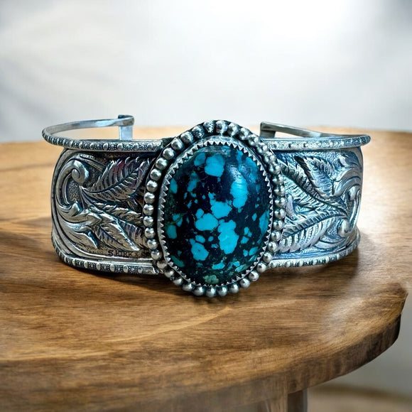 Turquoise Floral Sterling Silver Cuff Bracelet.      $110