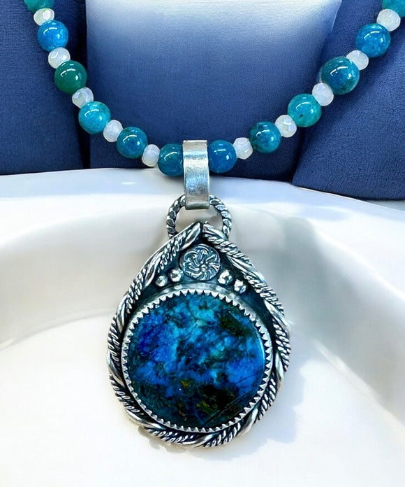 Chrysocolla and Apatite Sterling Silver Pendant and Matching gemstone set .        $80