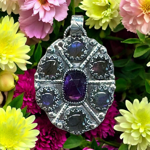 Amethyst and Purple Labradorite Sterling Silver Pendant.    $80