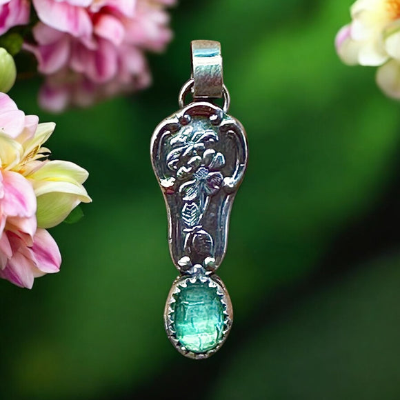 Green Kyanite Flower Sterling Silver Pendant.    $50
