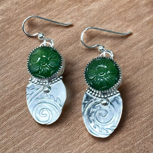 Carved Aventurine Sterling Silver Earrings.  $50