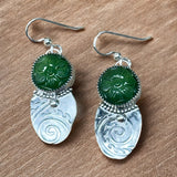 Carved Aventurine Sterling Silver Earrings.  $50