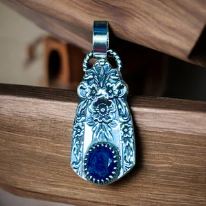 Blue Sapphire Floral Sterling Silver Pendant.   $70