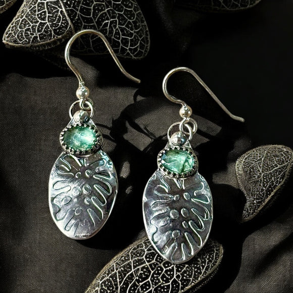 Green Kyanite Sterling Silver Leaf earrings.    $50
