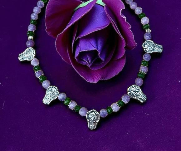 Amethyst and Jade Sterling Flower necklace set.      $80