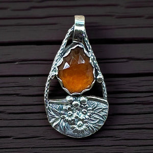 Hessonite Garnet Sterling Silver Floral Pendant.    $70