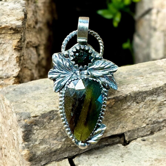 Multi color Sapphire and Tourmaline Sterling Silver Pendant    $70