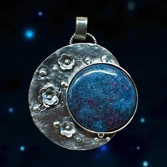 Reserved for Frankie  Ruby in Kyanite Sterling Silver Moon Pendant