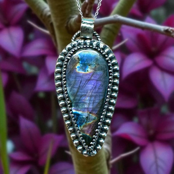 Purple multi color labradorite Sterling Silver Pendant      $70