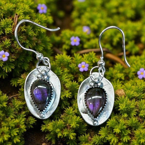Purple Labradorite Sterling Silver Earrings.   $50