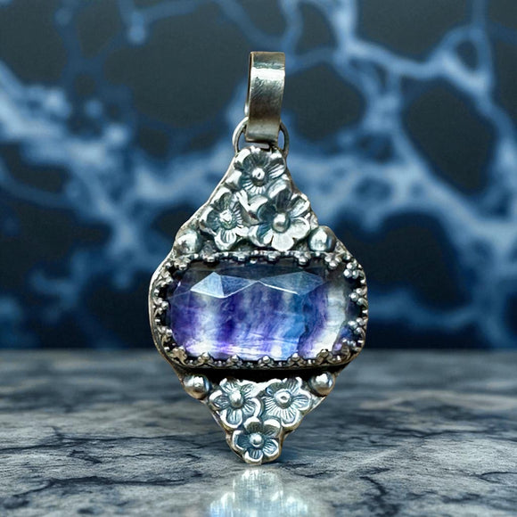 Fluorite and Flowers Sterling Silver Pendant.    $75