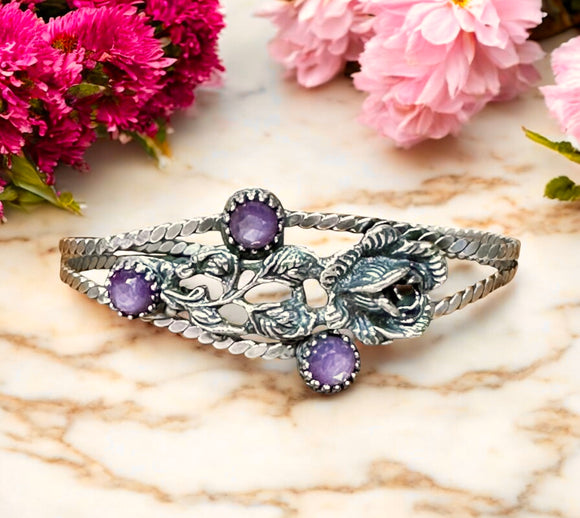 Pink Sapphire Sterling Silver Rose Cuff Bracelet.    $95