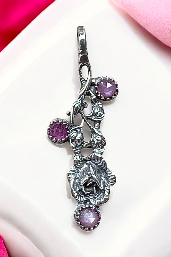 Pink Sapphire Sterling Silver Rose Pendant.    $90
