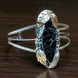 Palm Root Petrified Wood Sterling Silver Cuff Bracelet.    $90