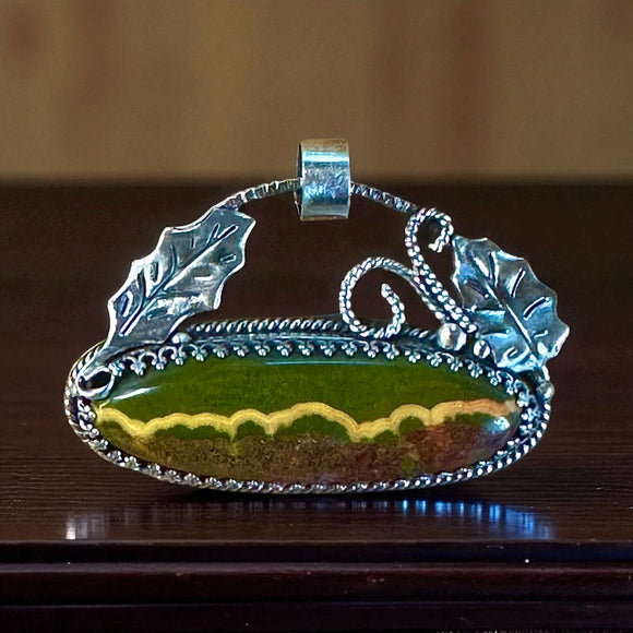 Kabamby Ocean Jasper Leaf Sterling Silver pendant      $80