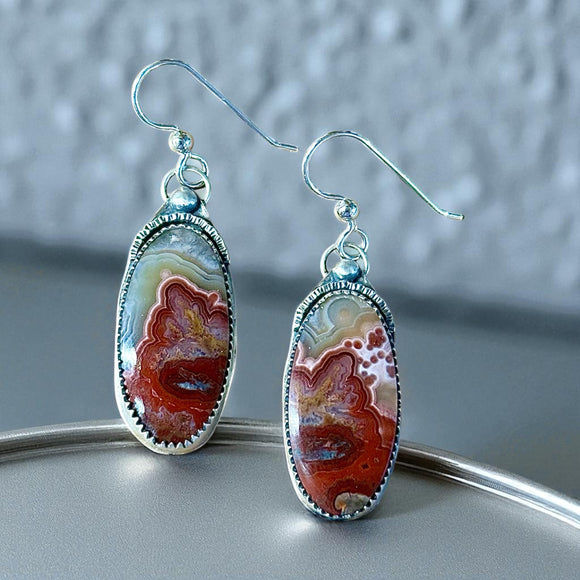 Crazy Lace Agate Sterling Silver Earrings.   $50