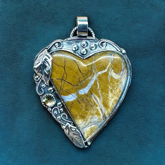 Stony Creek Jasper Heart Sterling Silver Pendant.    $90