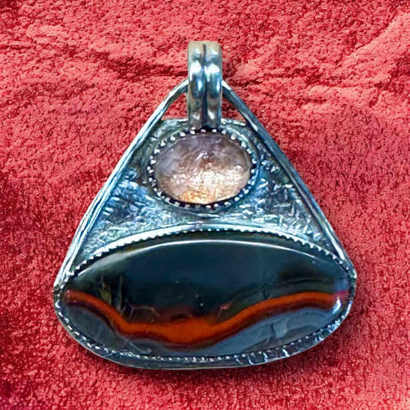 Kentucky Agate and Sunstone Sterling Silver Pendant.   $75