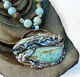 Aragonite Crashing Wave sterling silver pendant and Amazonite necklace set.  $150