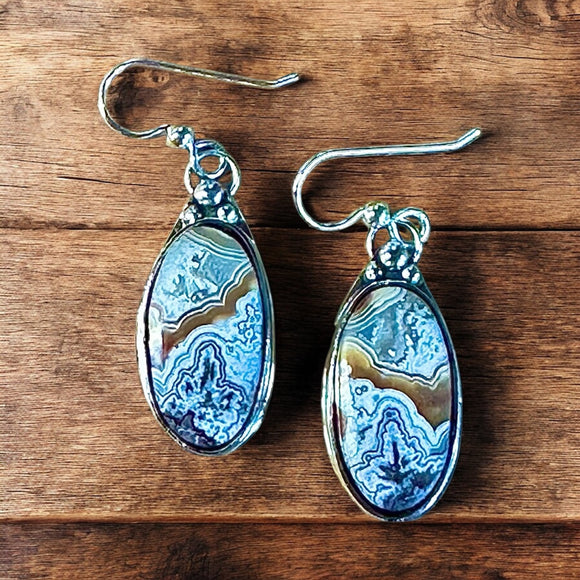 Crazy Lace Agate Sterling Silver Earrings     $50