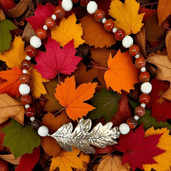Red Jasper Golden Leaf Necklace Set.    $60