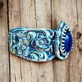 Sapphire and Floral Band Sterling Silver Ring SIZED TO ORDER.    $75
