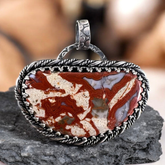 Yellow Cat Petrified Wood Sterling Silver Pendant    $75