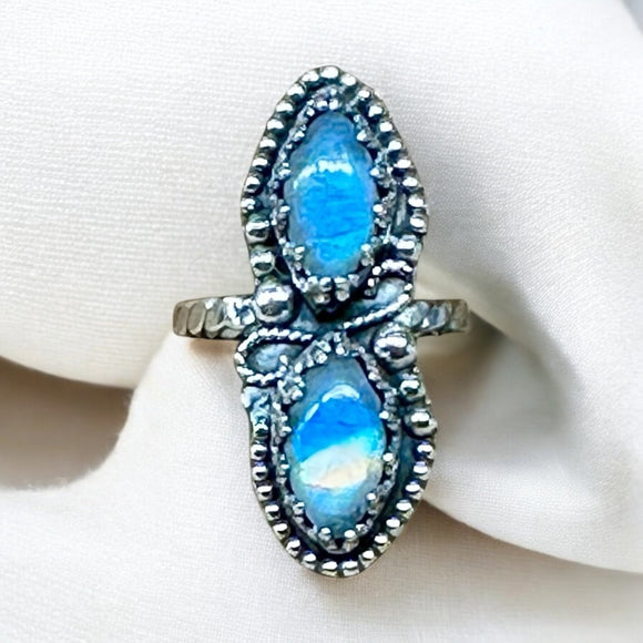 Rainbow Moonstone Sterling Silver Ring SIZED TO ORDER.    $70