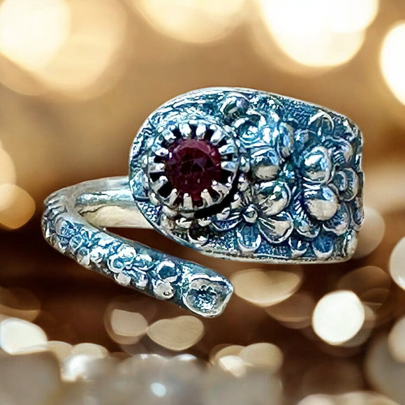 Ruby Floral Sterling Silver Ring SIZED TO ORDER.     $75