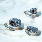 Ruby Floral Sterling Silver Ring SIZED TO ORDER.     $75