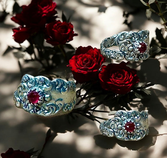 Ruby Sterling Silve Scroll Ring SIZED TO ORDER.  $70