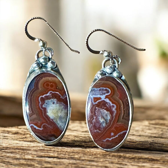 Crazy Lace Agate Sterling Silver Earrings.    $50