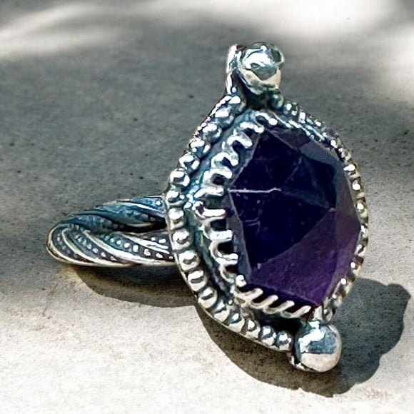 Amethyst sterling silver ring SIZED TO ORDER.    $55