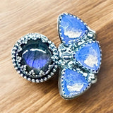 Purple Labradorite and Lavender Quartz sterling silver statement ring SIZED TO ORDER.      $75