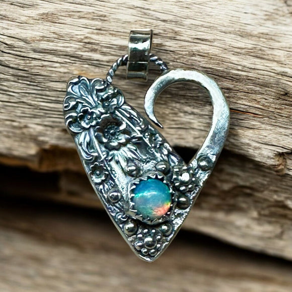 Ethiopian Opal Sterling Silver Heart Pendant      $70