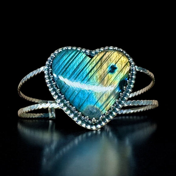 Labradorite Heart sterling silver cuff bracelet    $100