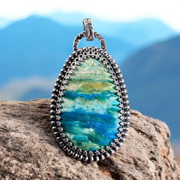 Peruvian Blue Opal Sterling Silver Pendant.   $85