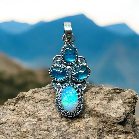 Ethiopian Opal and Pariba Kyanite Sterling silver pendant    $85
