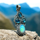 Ethiopian Opal and Pariba Kyanite Sterling silver pendant    $85