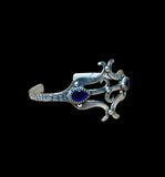 Blue Sapphire Floral Heavy sterling Silver Cuff Bracelet.     $95