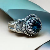 Faceted Blue Topaz Gemstone Sterling Silver Ring SIZED TO ORDER.   $75